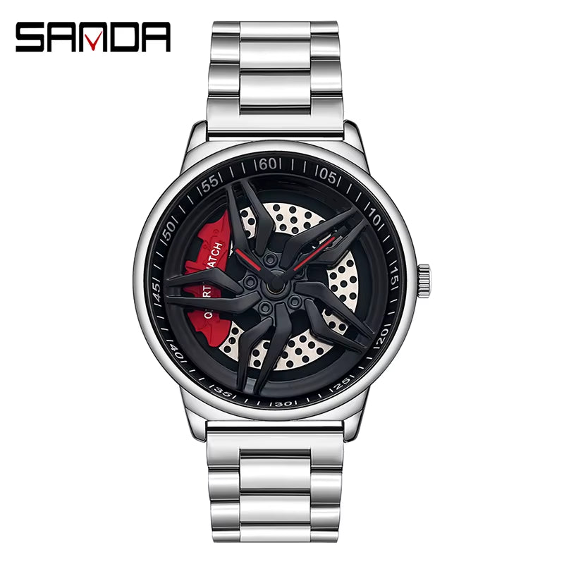 New Luxury 360° Spinning Rim Watch Hub Custom Design Sports Car Rim Watch Waterproof Creative Watch Mens Wheel Wristwatch