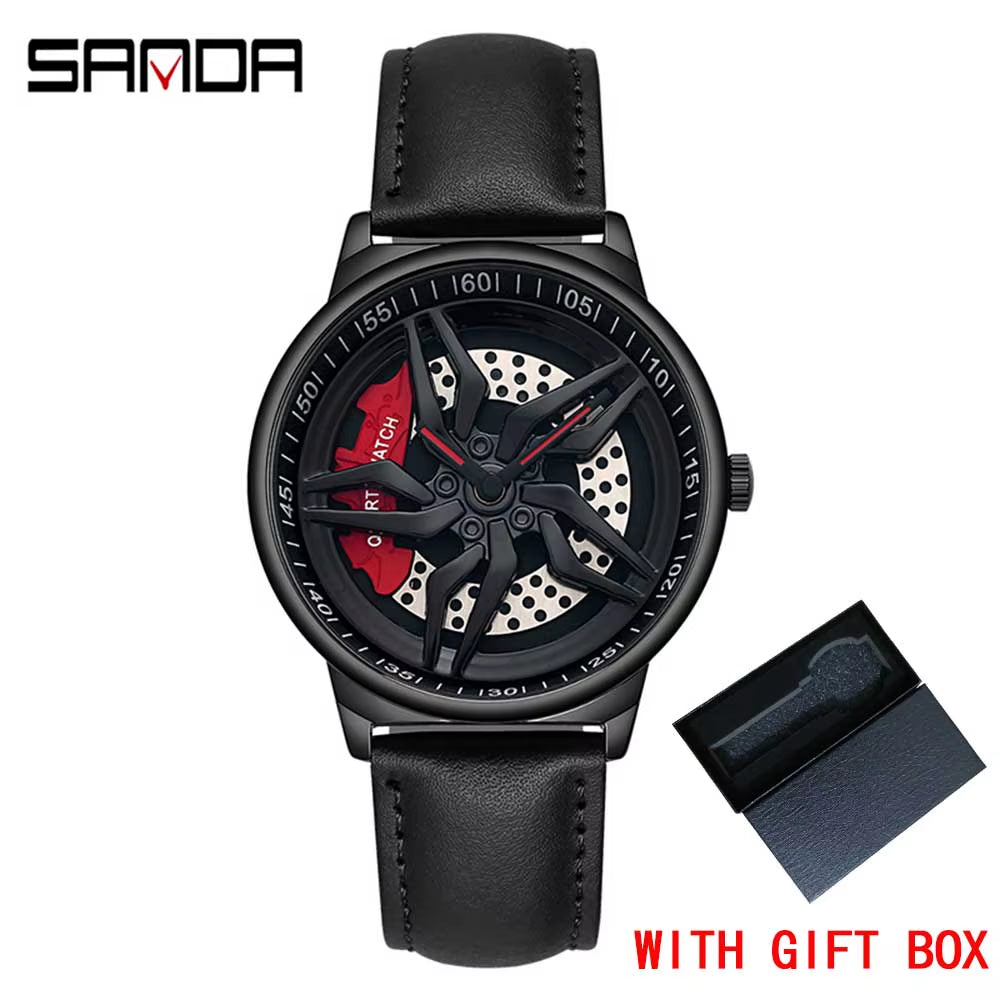 New Luxury 360° Spinning Rim Watch Hub Custom Design Sports Car Rim Watch Waterproof Creative Watch Mens Wheel Wristwatch