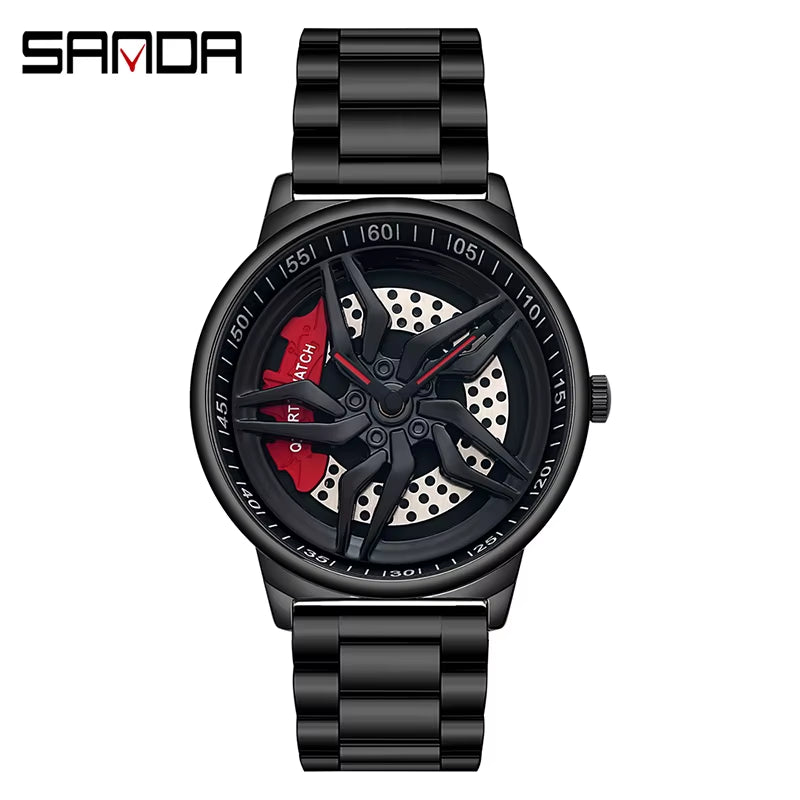 New Luxury 360° Spinning Rim Watch Hub Custom Design Sports Car Rim Watch Waterproof Creative Watch Mens Wheel Wristwatch