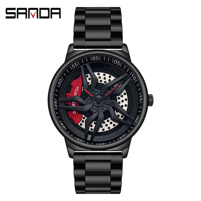 New Luxury 360° Spinning Rim Watch Hub Custom Design Sports Car Rim Watch Waterproof Creative Watch Mens Wheel Wristwatch