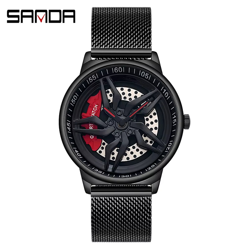 New Luxury 360° Spinning Rim Watch Hub Custom Design Sports Car Rim Watch Waterproof Creative Watch Mens Wheel Wristwatch