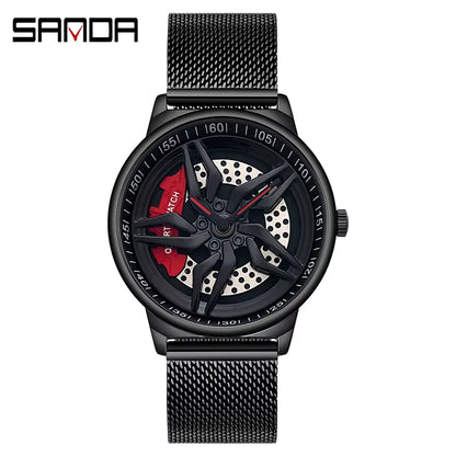 New Luxury 360° Spinning Rim Watch Hub Custom Design Sports Car Rim Watch Waterproof Creative Watch Mens Wheel Wristwatch