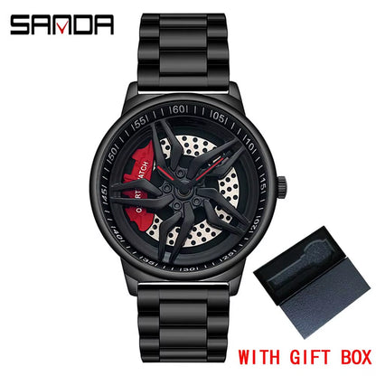 New Luxury 360° Spinning Rim Watch Hub Custom Design Sports Car Rim Watch Waterproof Creative Watch Mens Wheel Wristwatch