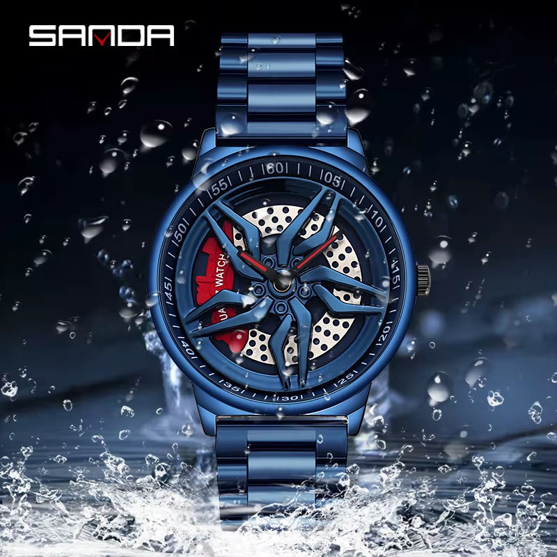 New Luxury 360° Spinning Rim Watch Hub Custom Design Sports Car Rim Watch Waterproof Creative Watch Mens Wheel Wristwatch