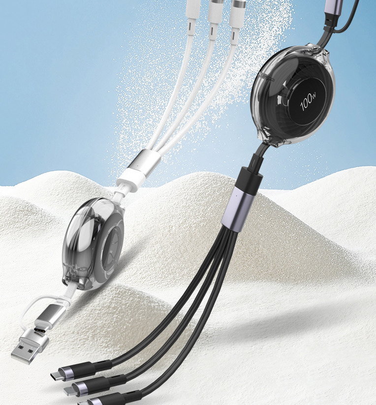New 100W TypeC multifunctional telescopic interface with two to three data cables and PD fast charging five in one design