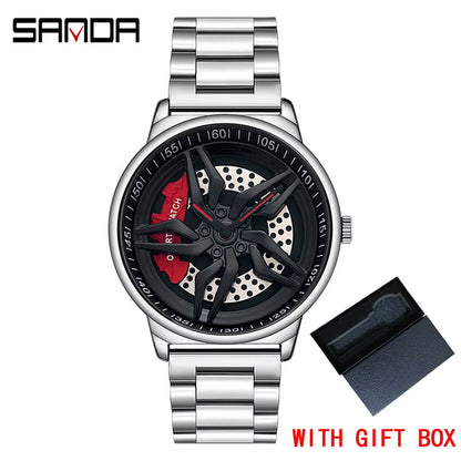 New Luxury 360° Spinning Rim Watch Hub Custom Design Sports Car Rim Watch Waterproof Creative Watch Mens Wheel Wristwatch