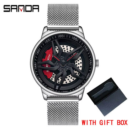 New Luxury 360° Spinning Rim Watch Hub Custom Design Sports Car Rim Watch Waterproof Creative Watch Mens Wheel Wristwatch