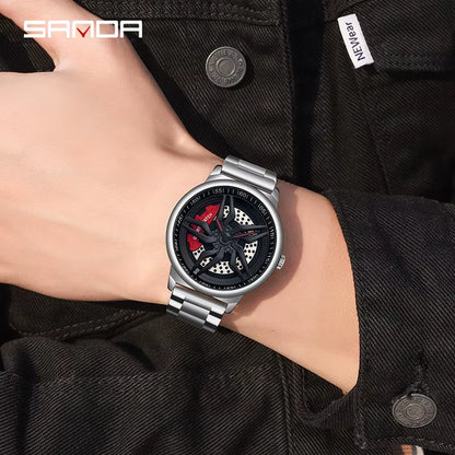 New Luxury 360° Spinning Rim Watch Hub Custom Design Sports Car Rim Watch Waterproof Creative Watch Mens Wheel Wristwatch