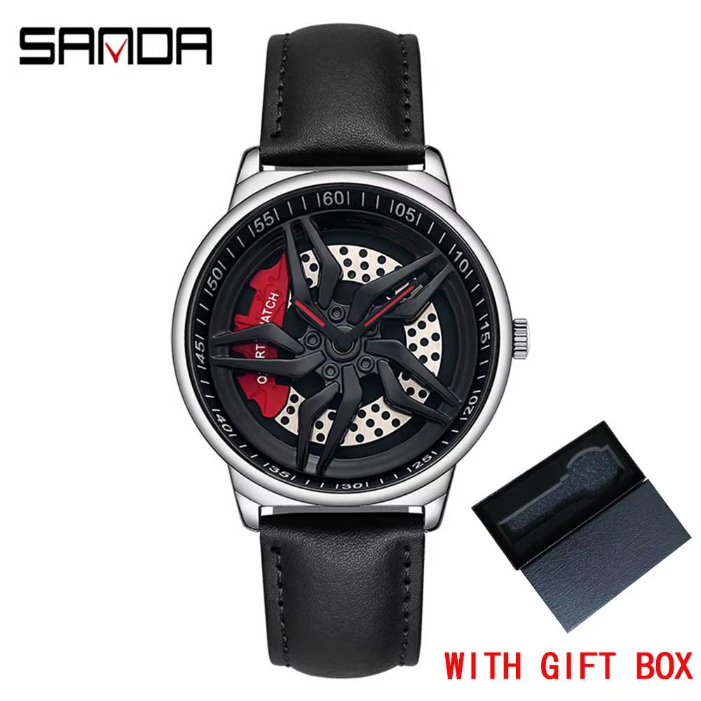 New Luxury 360° Spinning Rim Watch Hub Custom Design Sports Car Rim Watch Waterproof Creative Watch Mens Wheel Wristwatch