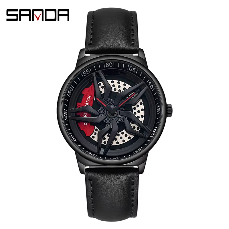 New Luxury 360° Spinning Rim Watch Hub Custom Design Sports Car Rim Watch Waterproof Creative Watch Mens Wheel Wristwatch