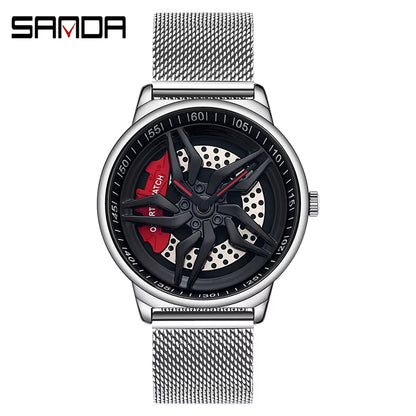 New Luxury 360° Spinning Rim Watch Hub Custom Design Sports Car Rim Watch Waterproof Creative Watch Mens Wheel Wristwatch