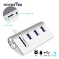 Rocketek USB HUB High Speed Aluminum 3 Port  Usb 3.0 Hubs/power Interfac with TF SD Card Reader for iMac MacBook Air Laptop