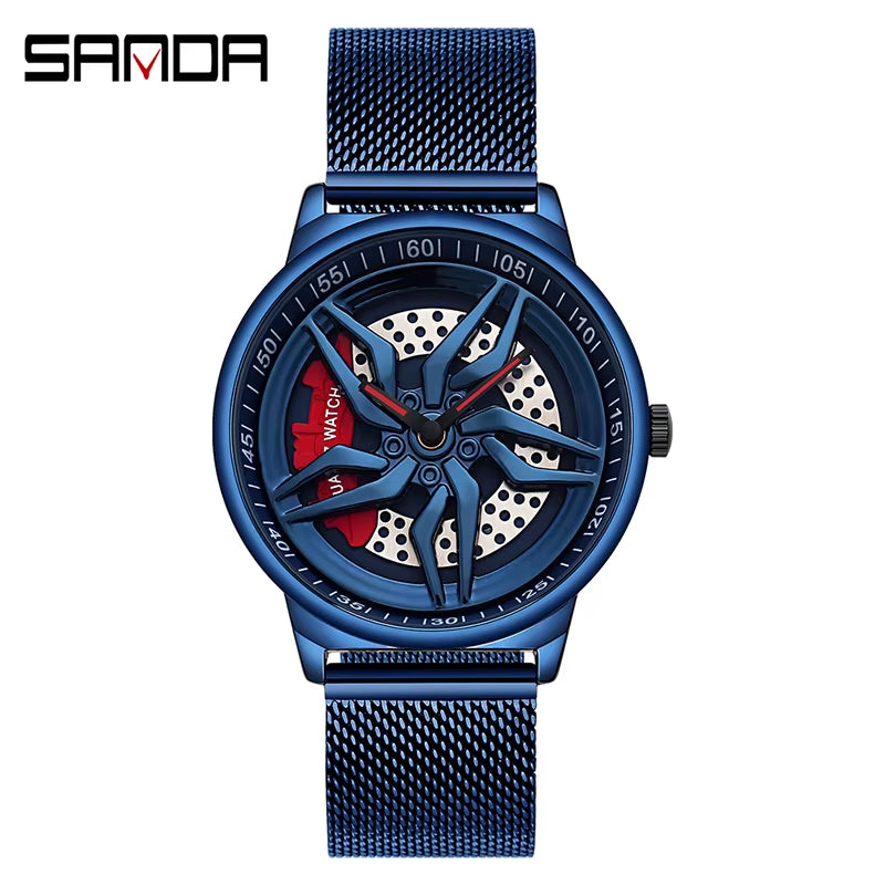 New Luxury 360° Spinning Rim Watch Hub Custom Design Sports Car Rim Watch Waterproof Creative Watch Mens Wheel Wristwatch