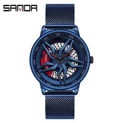 New Luxury 360° Spinning Rim Watch Hub Custom Design Sports Car Rim Watch Waterproof Creative Watch Mens Wheel Wristwatch
