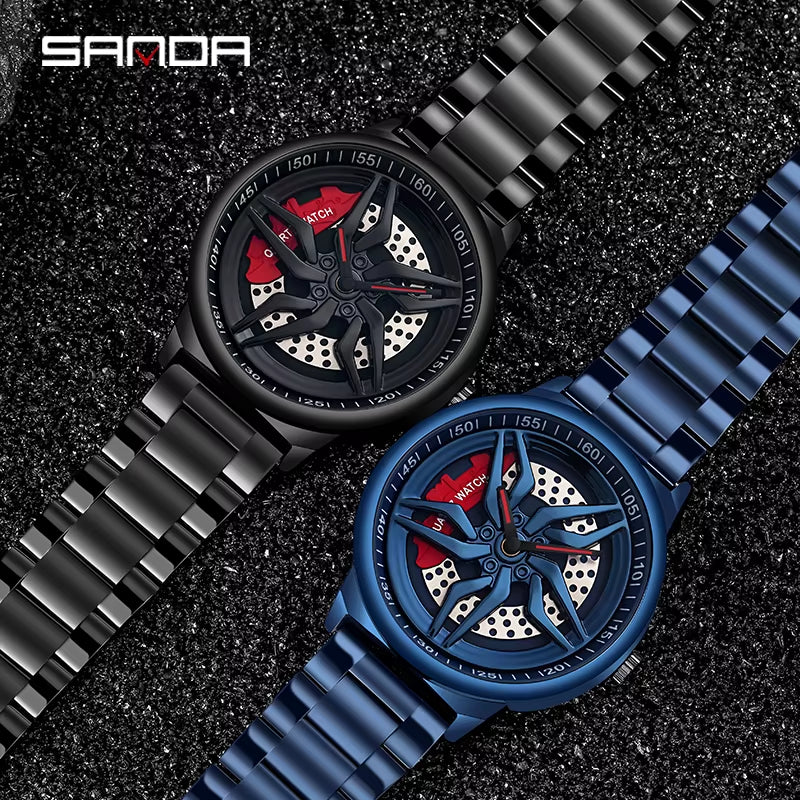 New Luxury 360° Spinning Rim Watch Hub Custom Design Sports Car Rim Watch Waterproof Creative Watch Mens Wheel Wristwatch