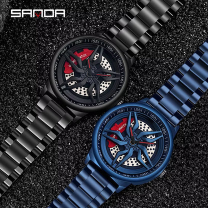 New Luxury 360° Spinning Rim Watch Hub Custom Design Sports Car Rim Watch Waterproof Creative Watch Mens Wheel Wristwatch