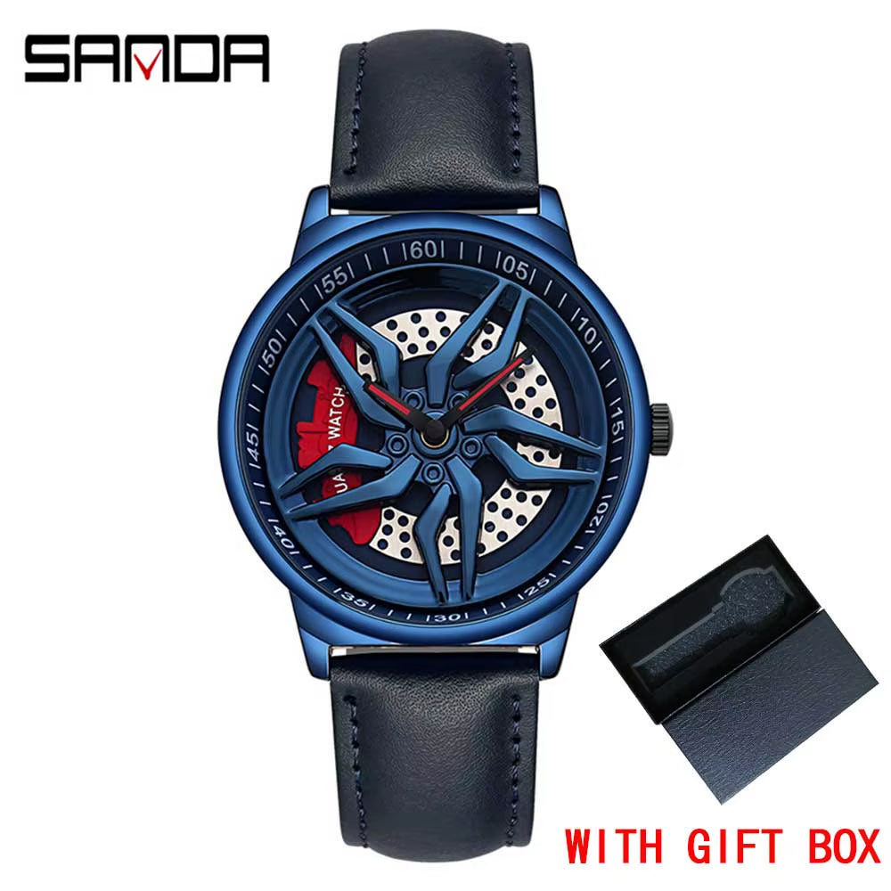 New Luxury 360° Spinning Rim Watch Hub Custom Design Sports Car Rim Watch Waterproof Creative Watch Mens Wheel Wristwatch