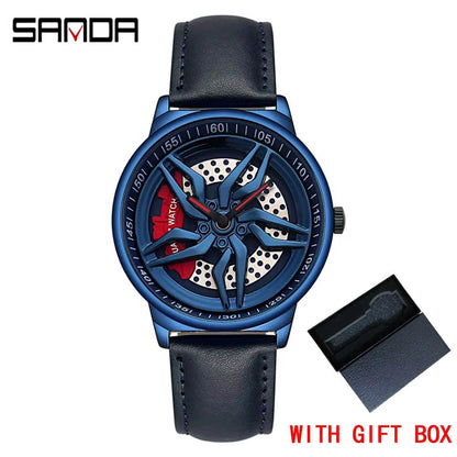 New Luxury 360° Spinning Rim Watch Hub Custom Design Sports Car Rim Watch Waterproof Creative Watch Mens Wheel Wristwatch