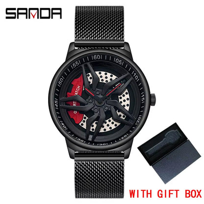 New Luxury 360° Spinning Rim Watch Hub Custom Design Sports Car Rim Watch Waterproof Creative Watch Mens Wheel Wristwatch